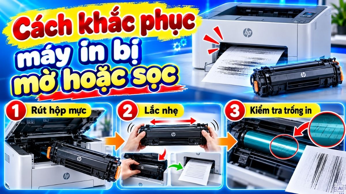 Xử lý máy in bị mờ hoặc sọc bước 1