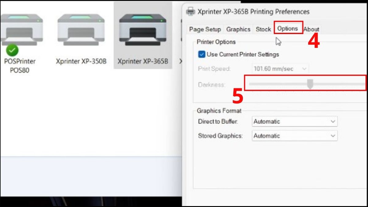 Điều chỉnh lại thông số nhiệt độ in bước 4