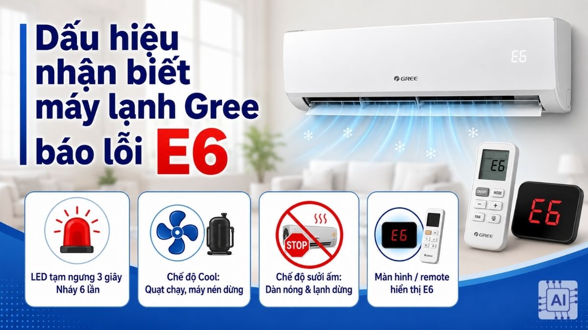 Dấu hiệu nhận biết máy lạnh Gree báo lỗi E6