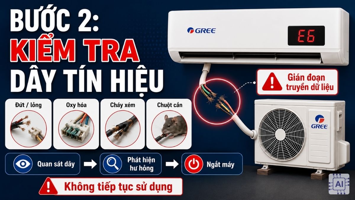 Kiểm tra dây tín hiệu kết nối của máy lạnh Gree