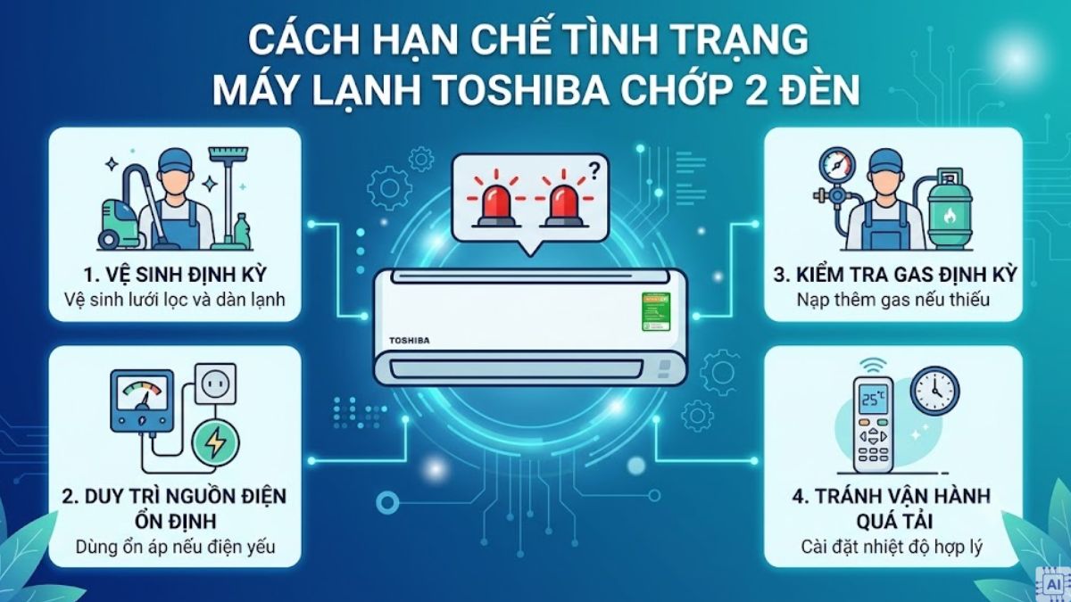 Cách hạn chế tình trạng máy lạnh Toshiba chớp 2 đèn