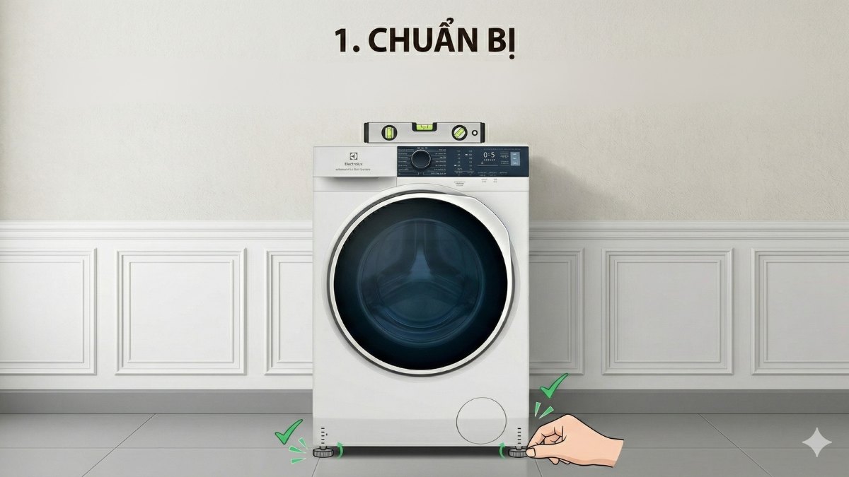 Hướng dẫn cách để máy sấy chồng lên máy giặt Electrolux bước 1