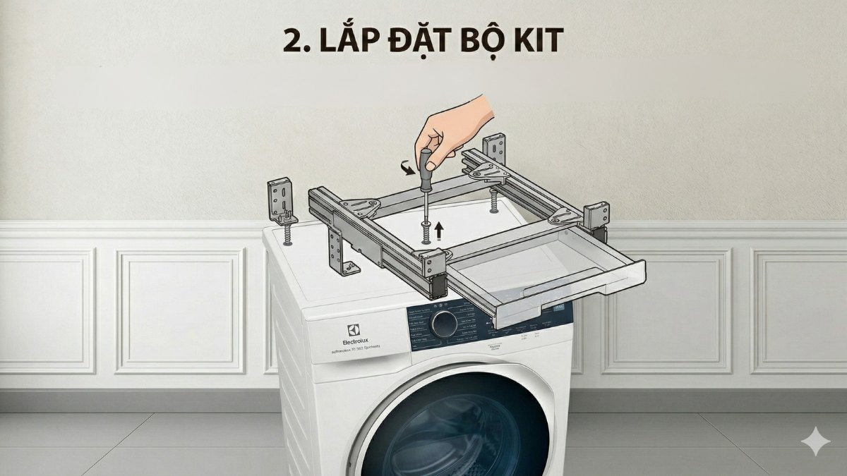 Hướng dẫn cách để máy sấy chồng lên máy giặt Electrolux bước 2