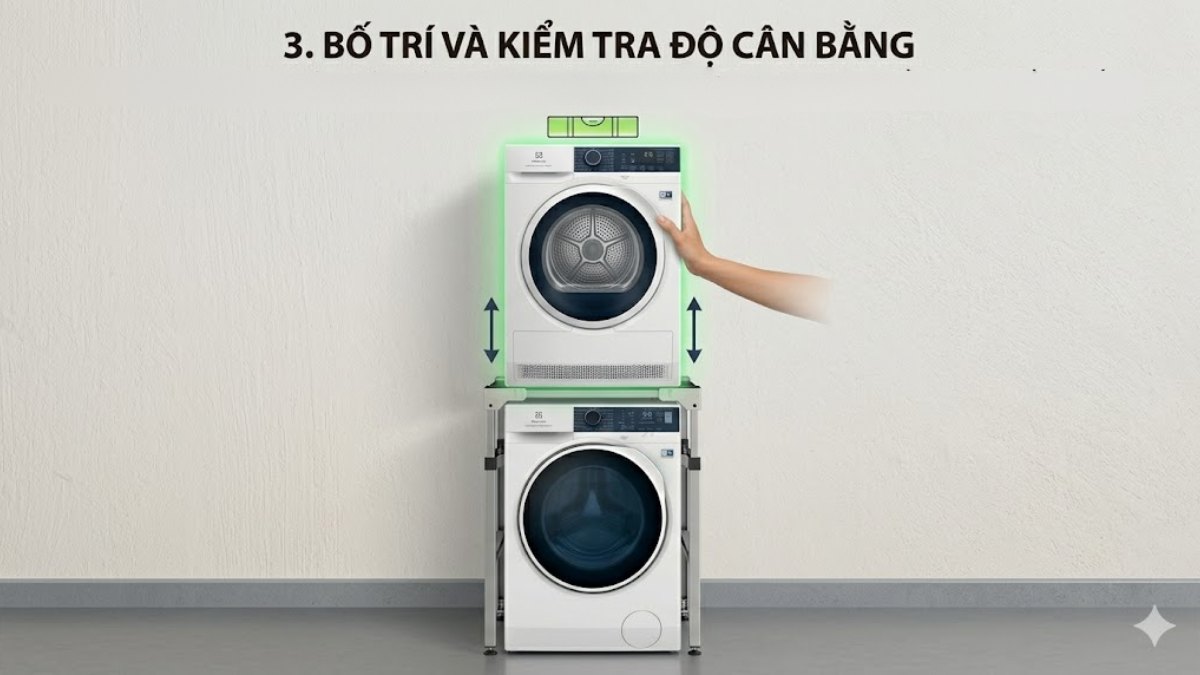Hướng dẫn cách để máy sấy chồng lên máy giặt Electrolux bước 3