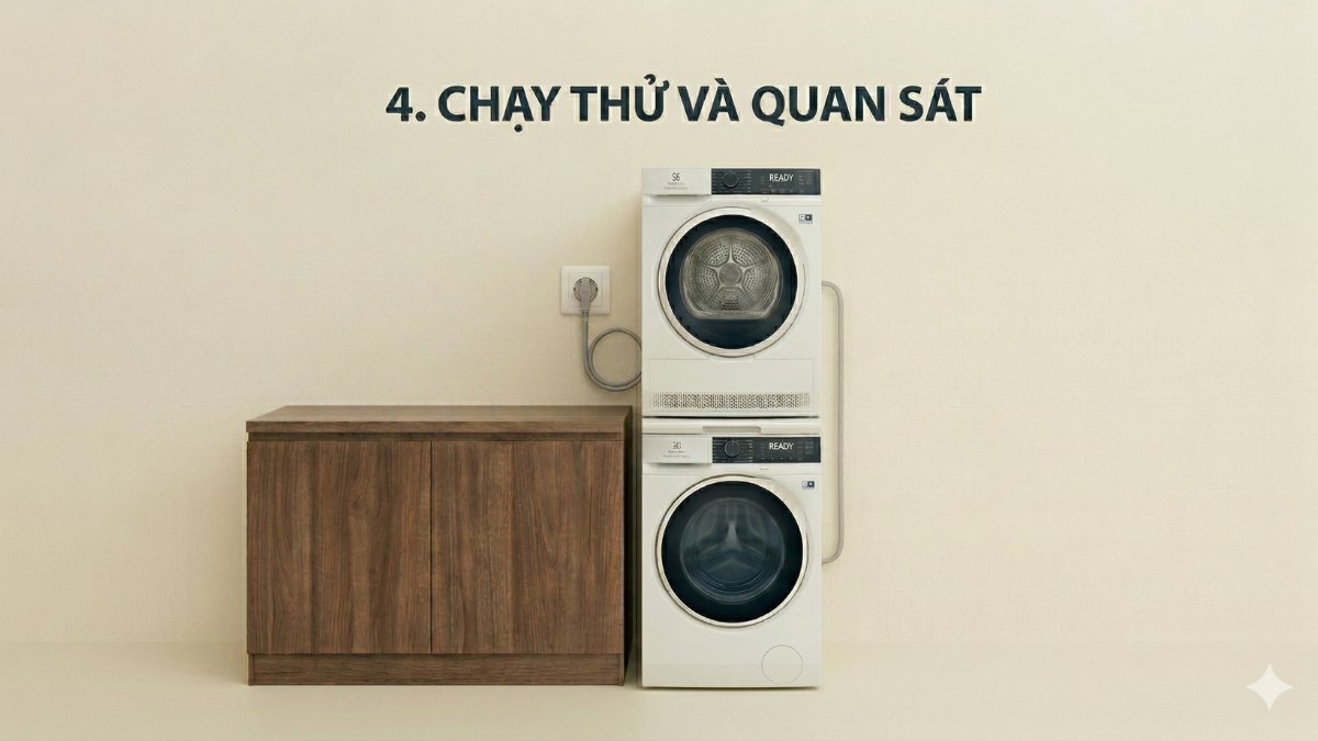 Hướng dẫn cách để máy sấy chồng lên máy giặt Electrolux bước 4