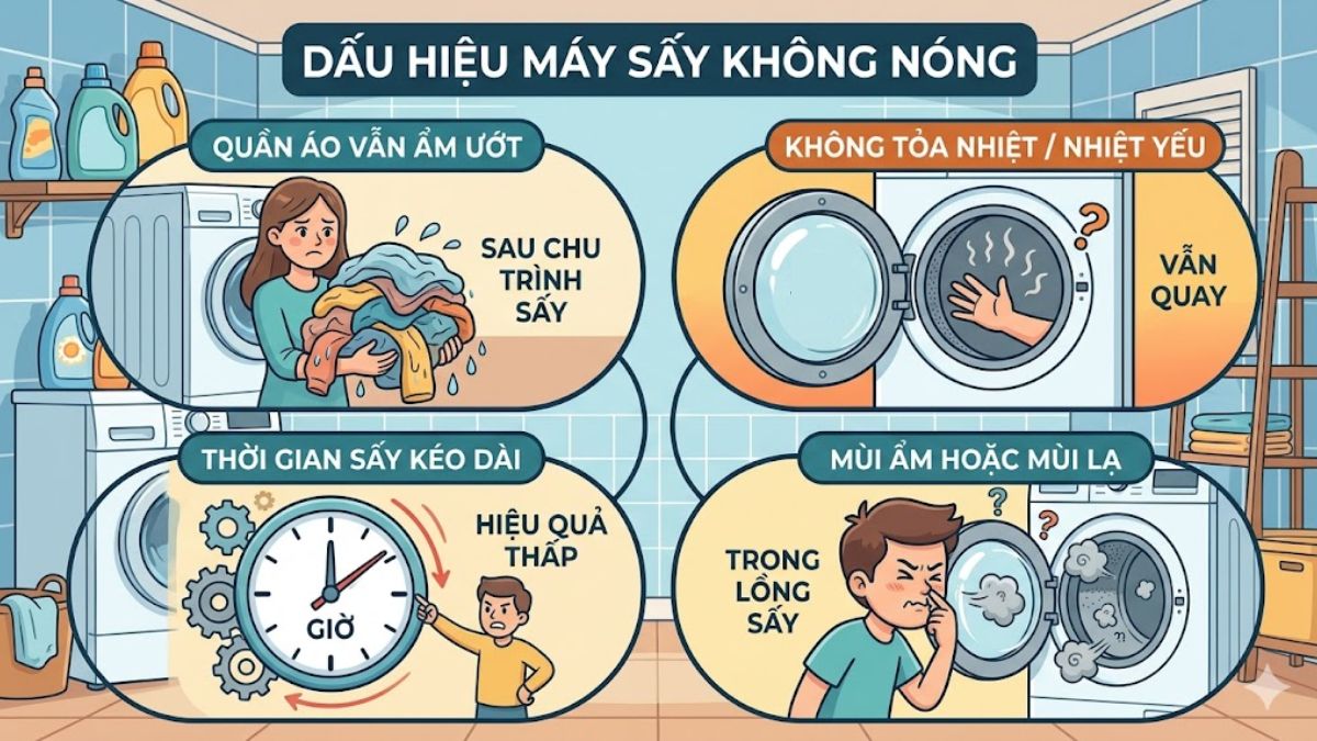 Dấu hiệu nhận biết máy sấy quần áo không nóng