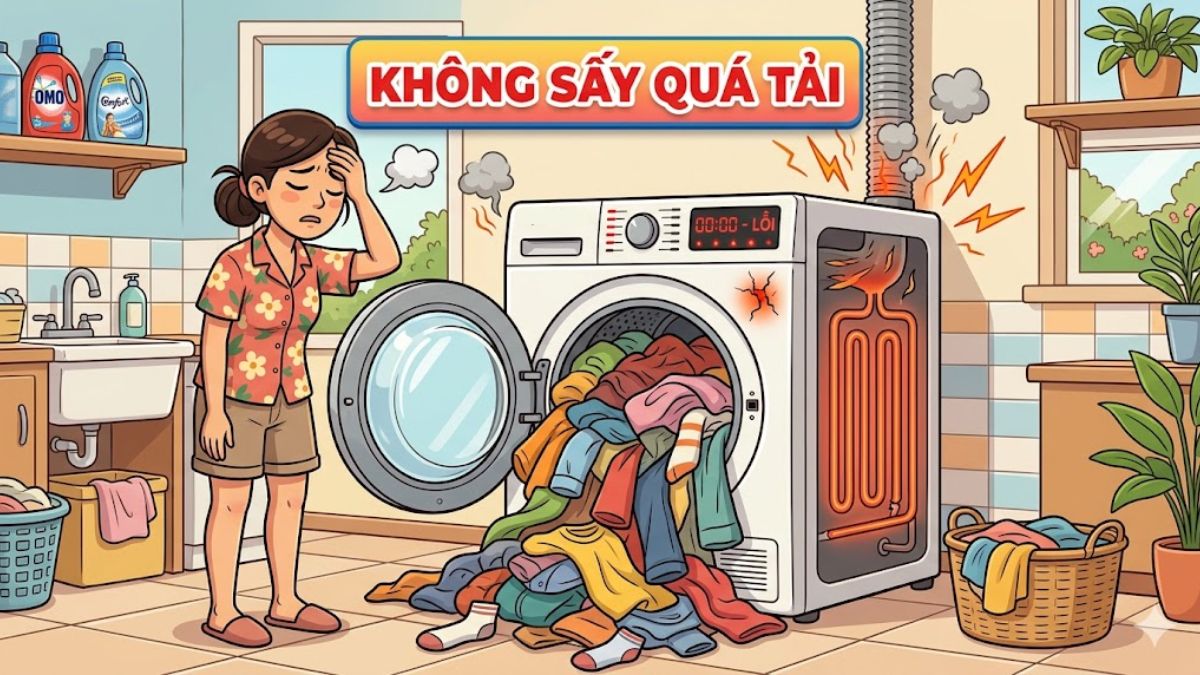 Chú ý tải trọng của máy sấy quần áo khi sử dụng