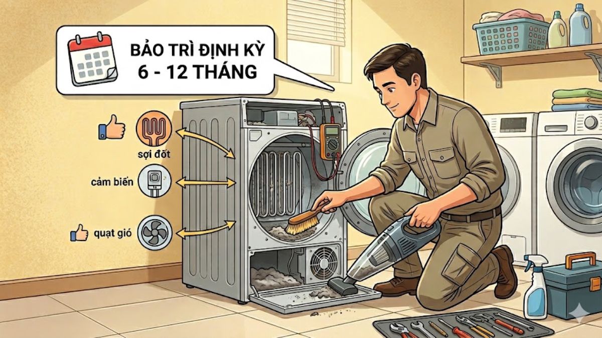 Bảo trì máy sấy quần áo định kỳ 6 - 12 tháng