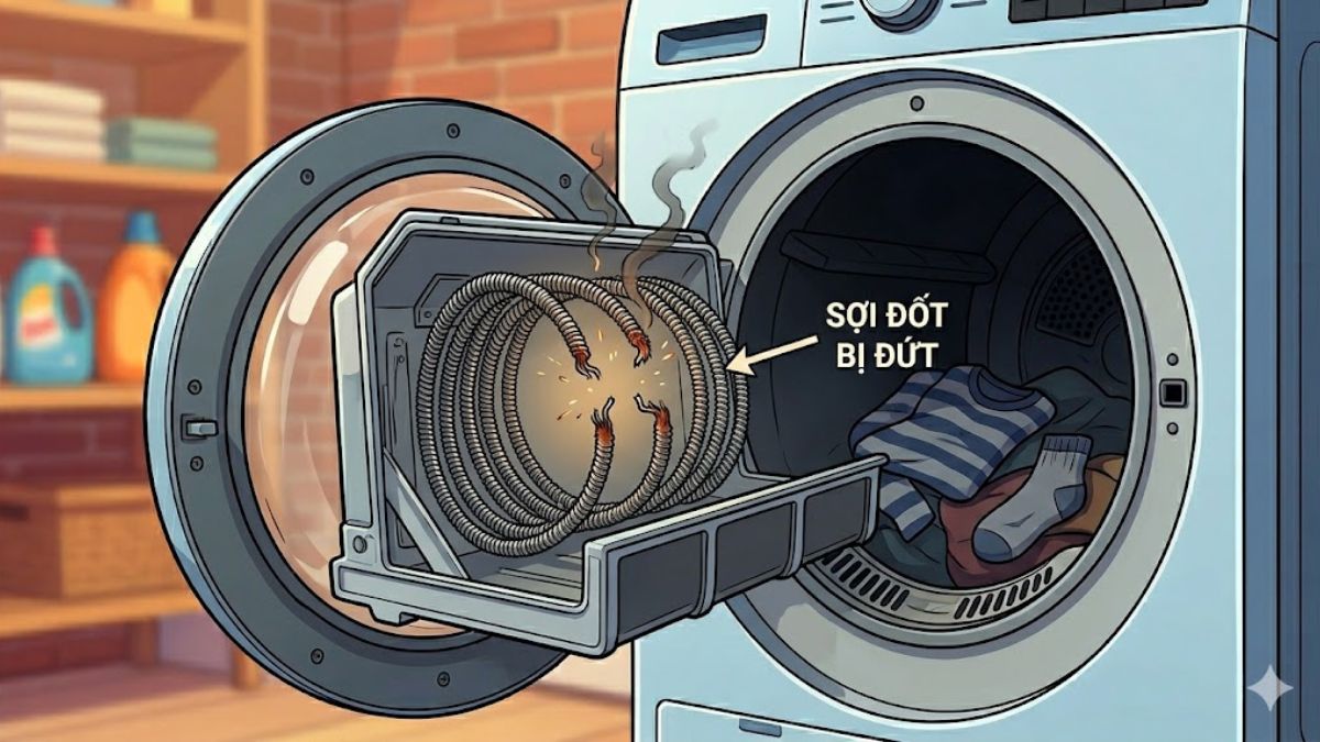 Sợi đốt (thanh nhiệt) bị đứt làm máy sấy quần áo không nóng