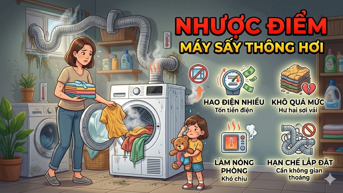 Nhược điểm của máy sấy thông hơi
