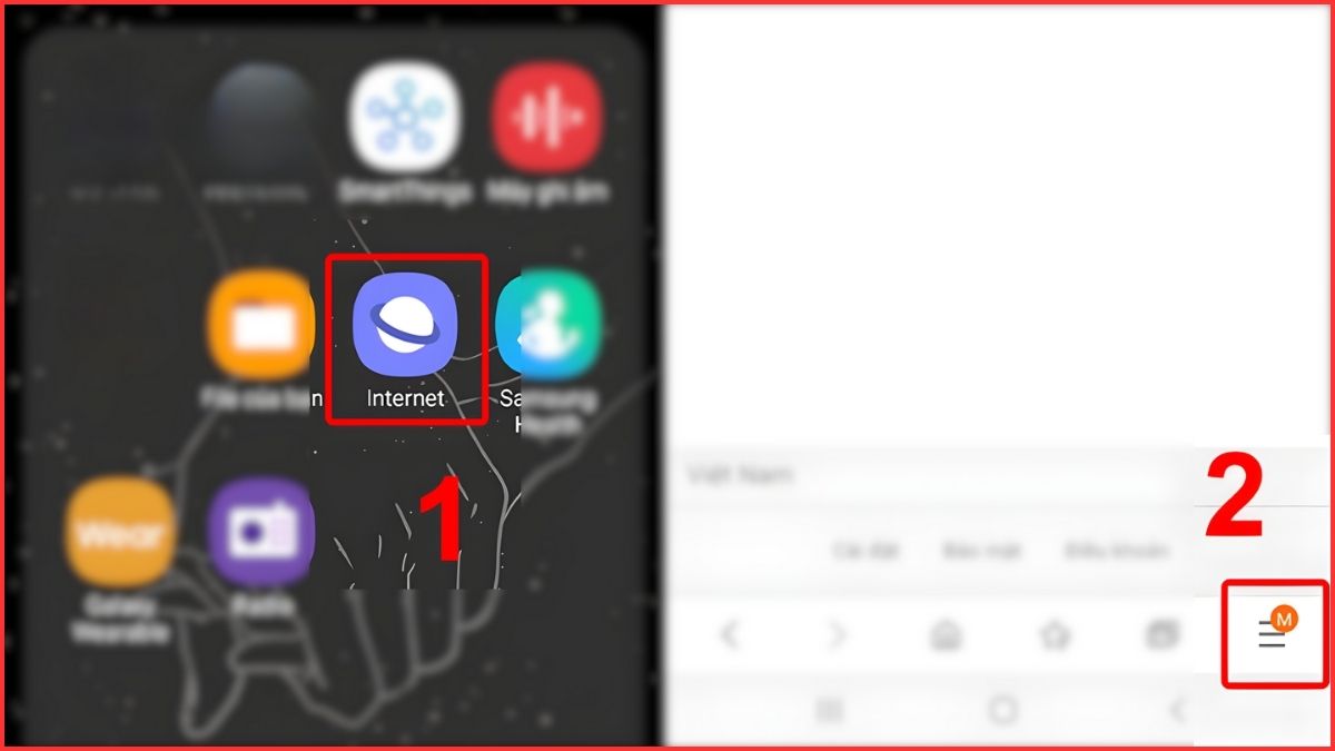 Cách chặn quảng cáo trên trình duyệt Samsung Internet bước 1