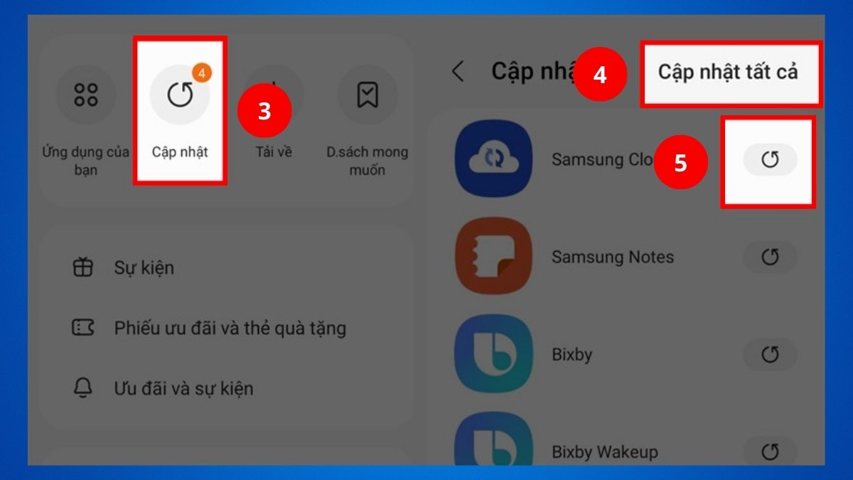 Cập nhật ứng dụng trên máy tính bảng Samsung để hạn chế tình trạng treo bước 2