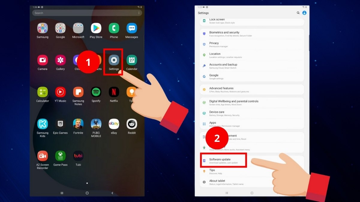 Cập nhật phần mềm và hệ điều hành máy tính bảng Samsung bước 1