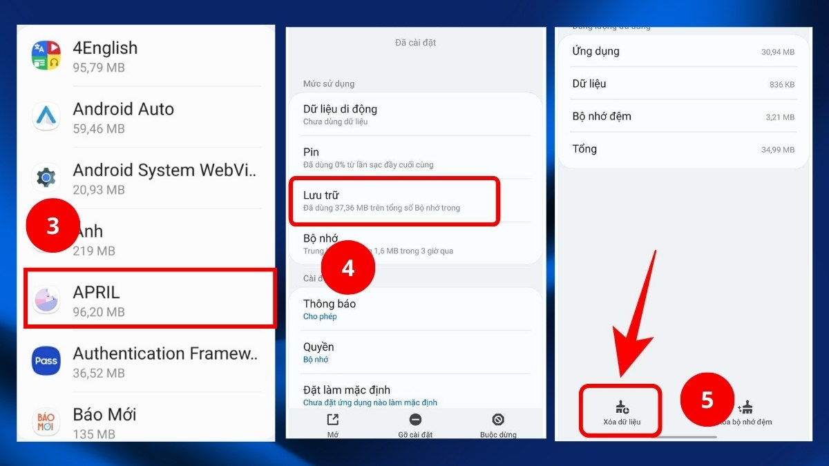 Giải phóng bộ nhớ và Cache bằng cách xóa dữ liệu bước 2