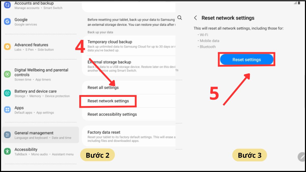 Đặt lại cài đặt mạng trên máy tính bảng Samsung bước 2