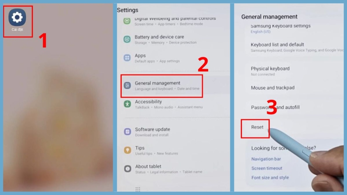 Khôi phục cài đặt gốc máy tính bảng Samsung để khắc phục tình trạng không bật nguồn được bước 1