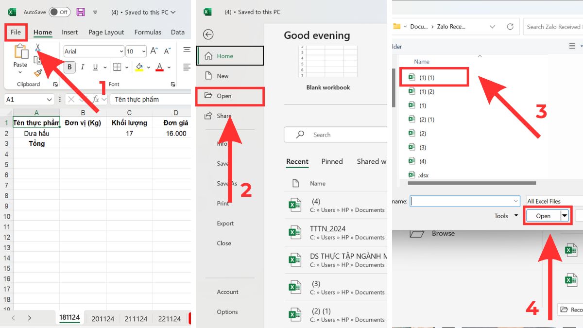 Cách mở 2 File Excel cùng lúc theo cách thủ công bước 2 (Hình minh họa)