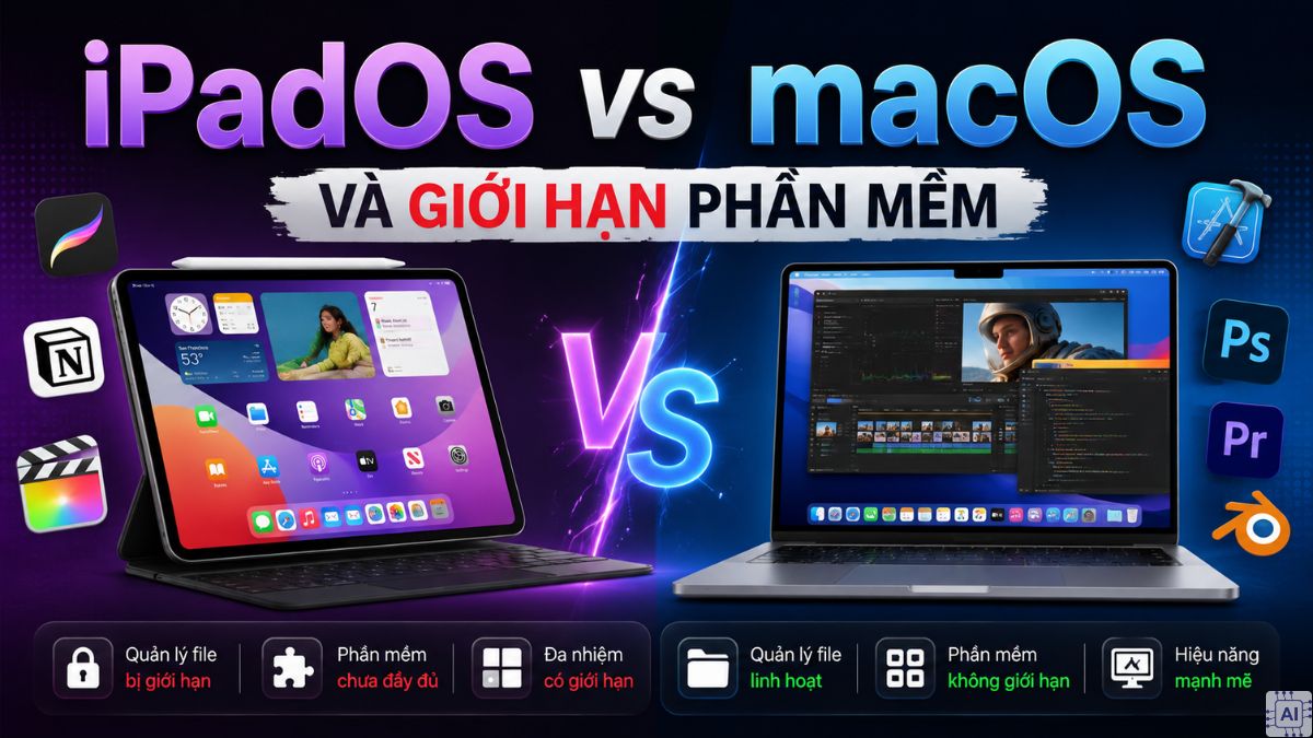 So sánh hệ điều hành iPadOS vs macOS và giới hạn phần mềm