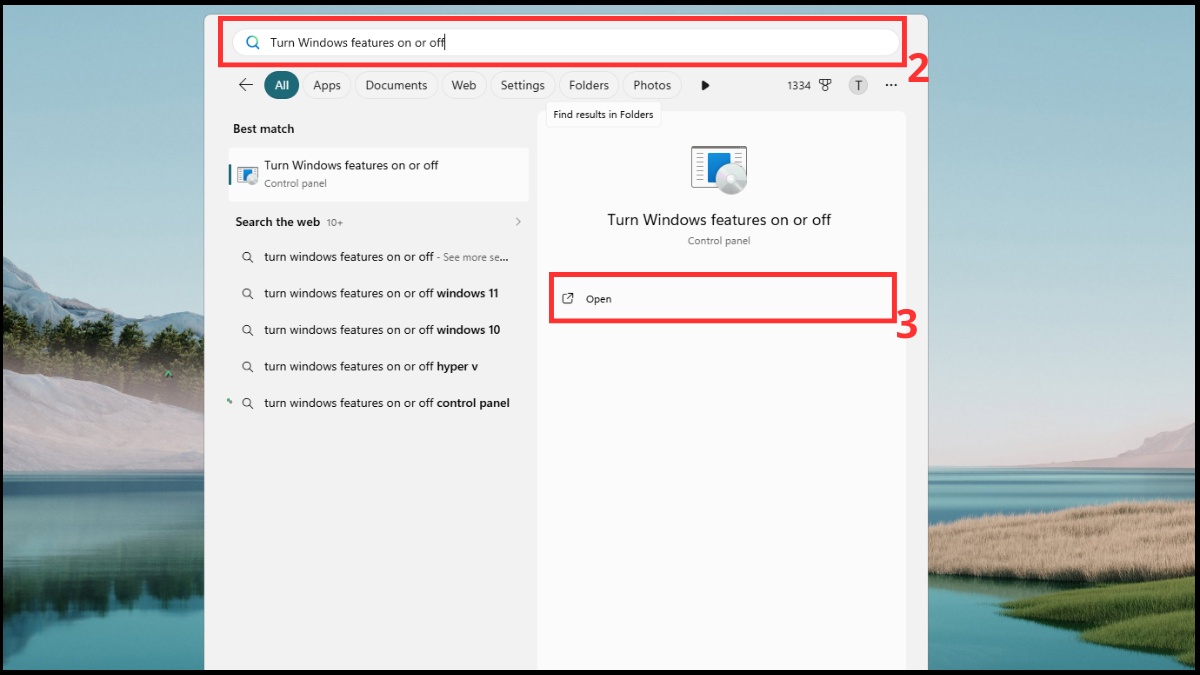 Gõ tìm kiếm cụm từ Turn Windows features on or off