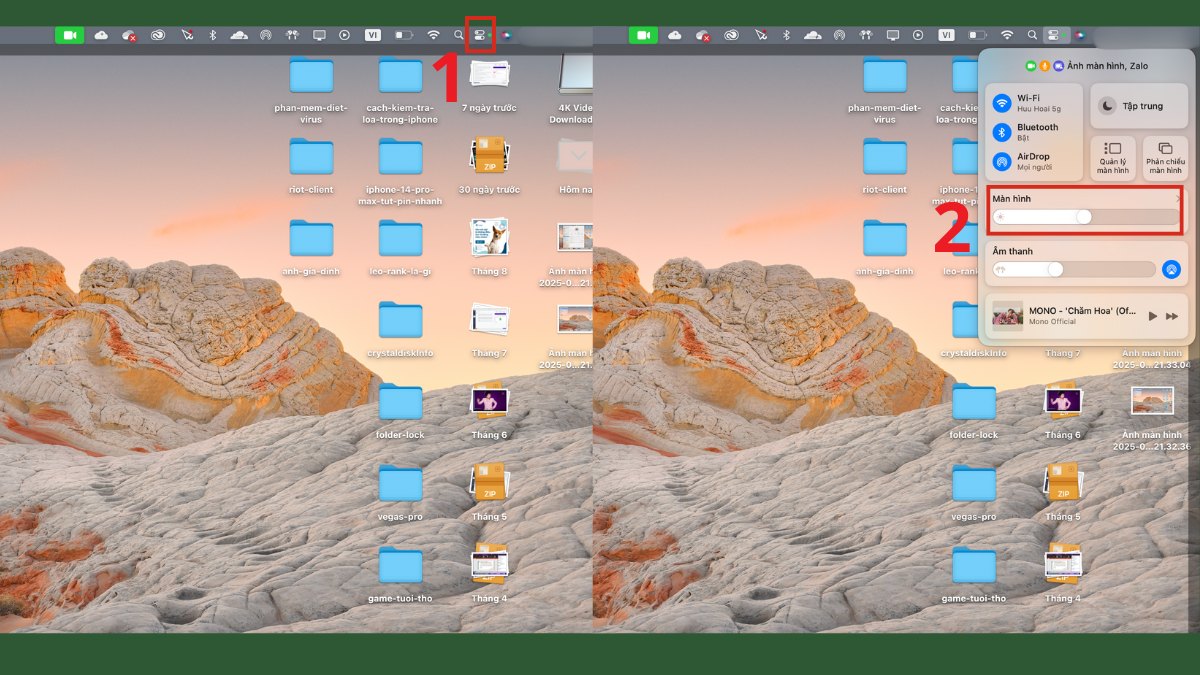 Sử dụng Control Center để điều chỉnh độ sáng màn hình trên macOS