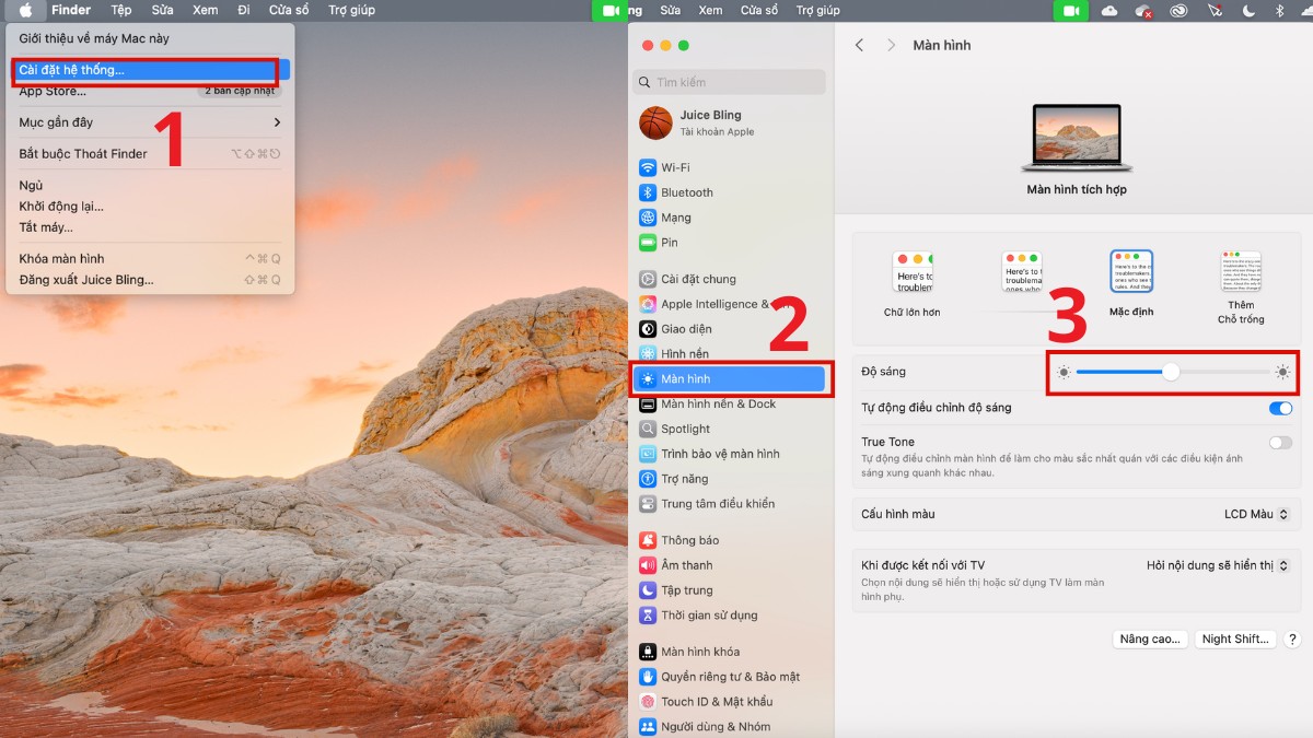 Cài đặt độ sáng màn hình qua System Settings