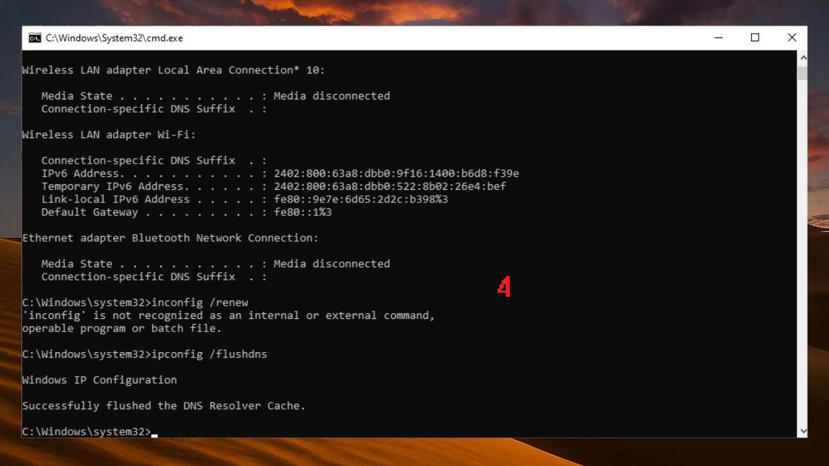 Kiểm tra bằng Command Prompt để khắc phục lỗi No Internet bước 4 (Hình minh họa)