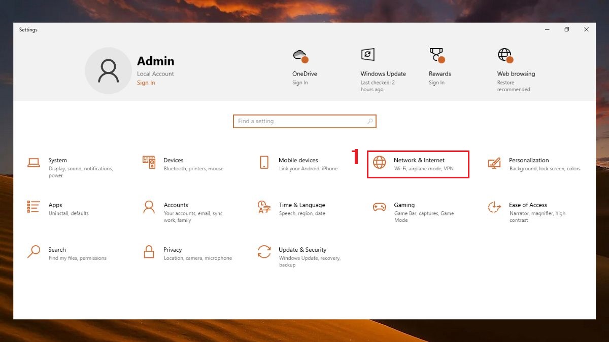 Sửa lỗi No Internet bằng cách thiết lập lại mạng bước 1 (Hình minh họa)