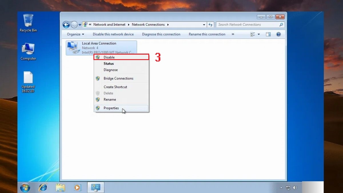 Sửa lỗi No Internet bằng cách thiết lập lại mạng Win 7 bước 3 (Hình minh họa)
