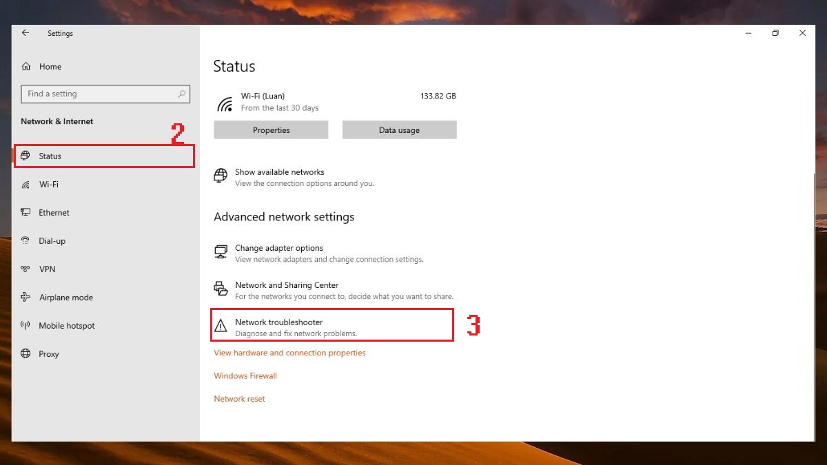 Sử dụng Windows Troubleshooter để sửa lỗi No Internet Win 10 bước 3 (Hình minh họa)