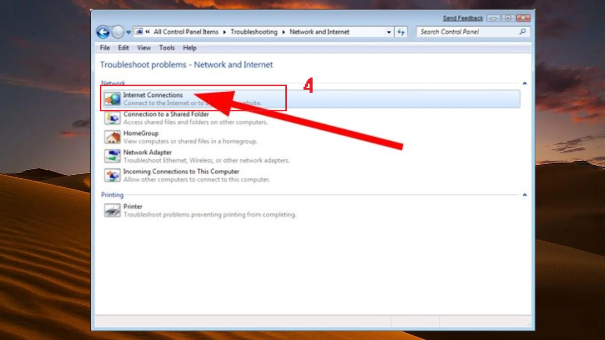 Sử dụng Windows Troubleshooter để sửa lỗi No Internet Win 7 bước 3 (Hình minh họa)