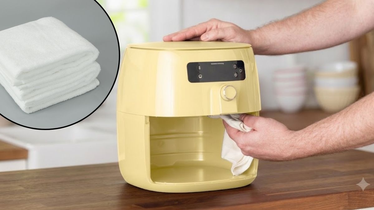 Cách vệ sinh vỏ màu vàng nồi chiên không dầu bước 2