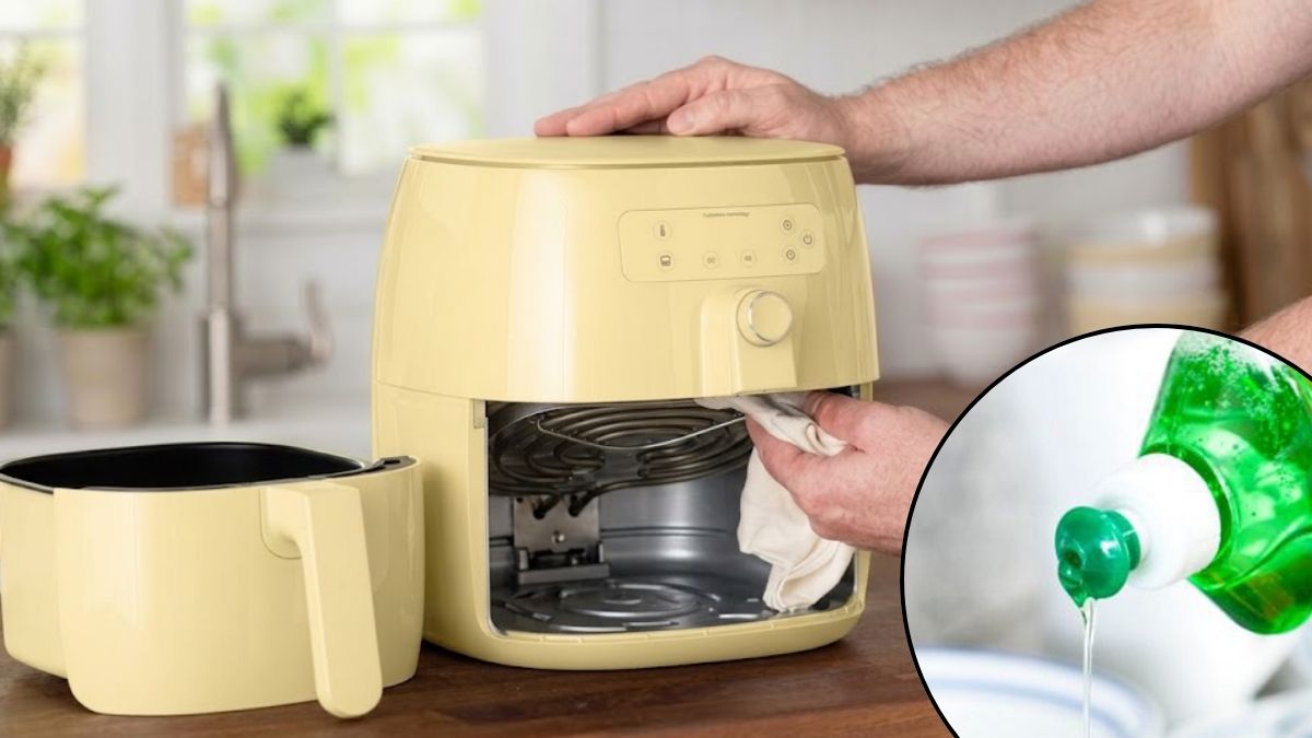 Cách vệ sinh vỏ màu vàng nồi chiên không dầu bước 3