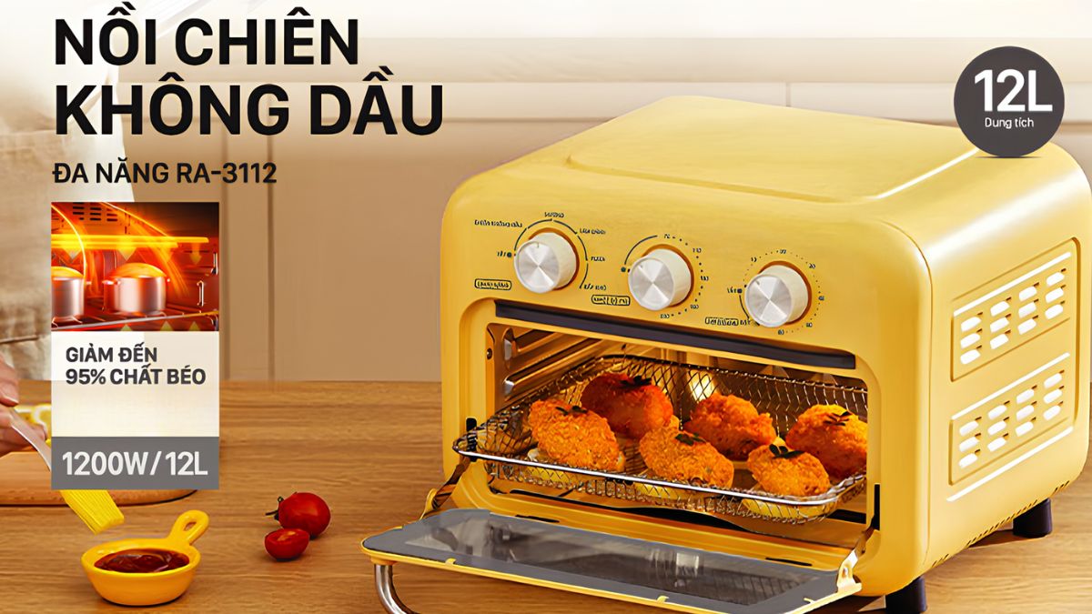 Nồi chiên không dầu Roler màu vàng nổi bật