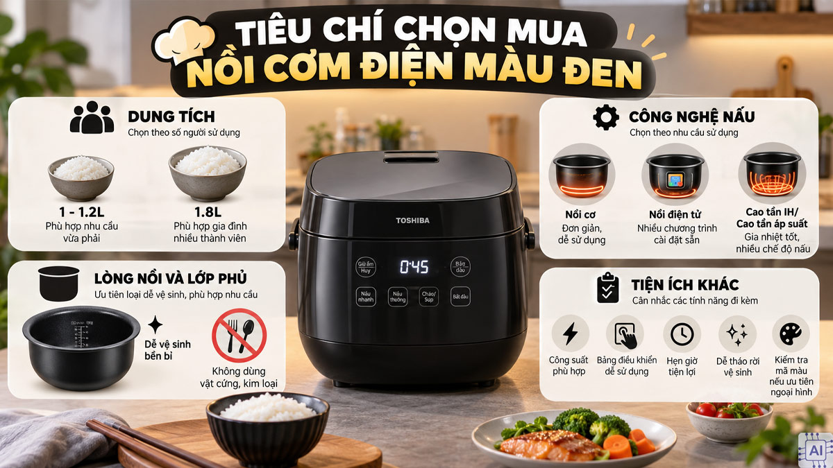 Tiêu chí chọn mua nồi cơm điện màu đen