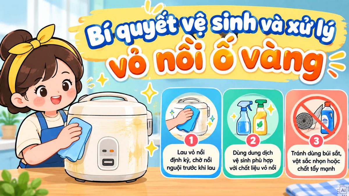 Bí quyết vệ sinh và xử lý vỏ nồi ố vàng