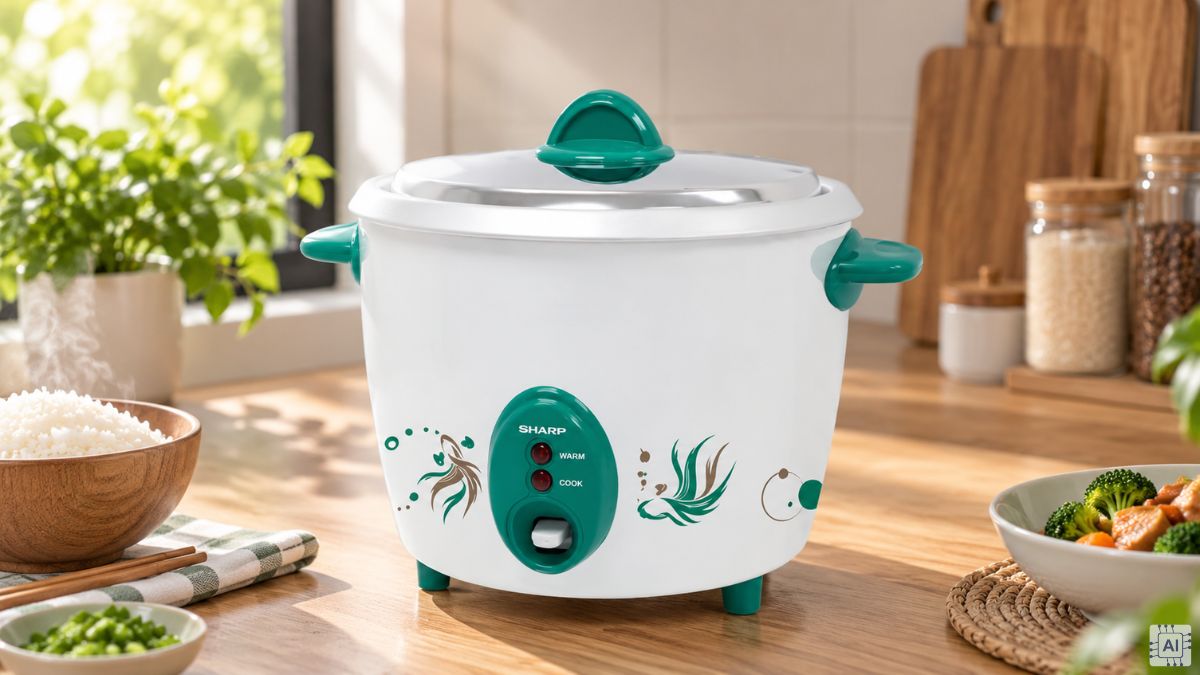 Nồi cơm điện Sharp màu xanh trắng thanh lịch