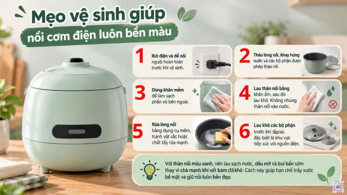 Mẹo vệ sinh giúp nồi cơm điện luôn bền màu