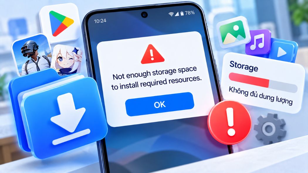 Lỗi Not enough storage space to install required resources