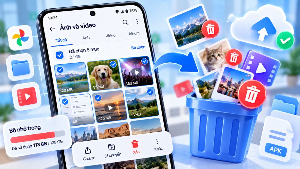 Xóa ảnh, video và tệp tin không cần thiết