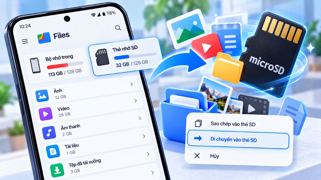 Sử dụng thẻ nhớ để mở rộng dung lượng