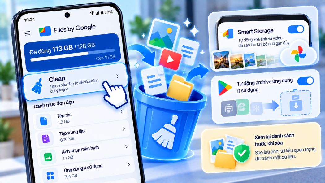 Mẹo dọn rác điện thoại và tối ưu dung lượng tự động