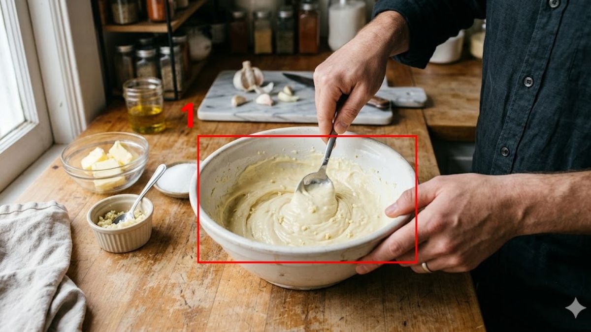 Nướng bánh mì sandwich bơ tỏi bằng nồi chiên không dầu bước 1