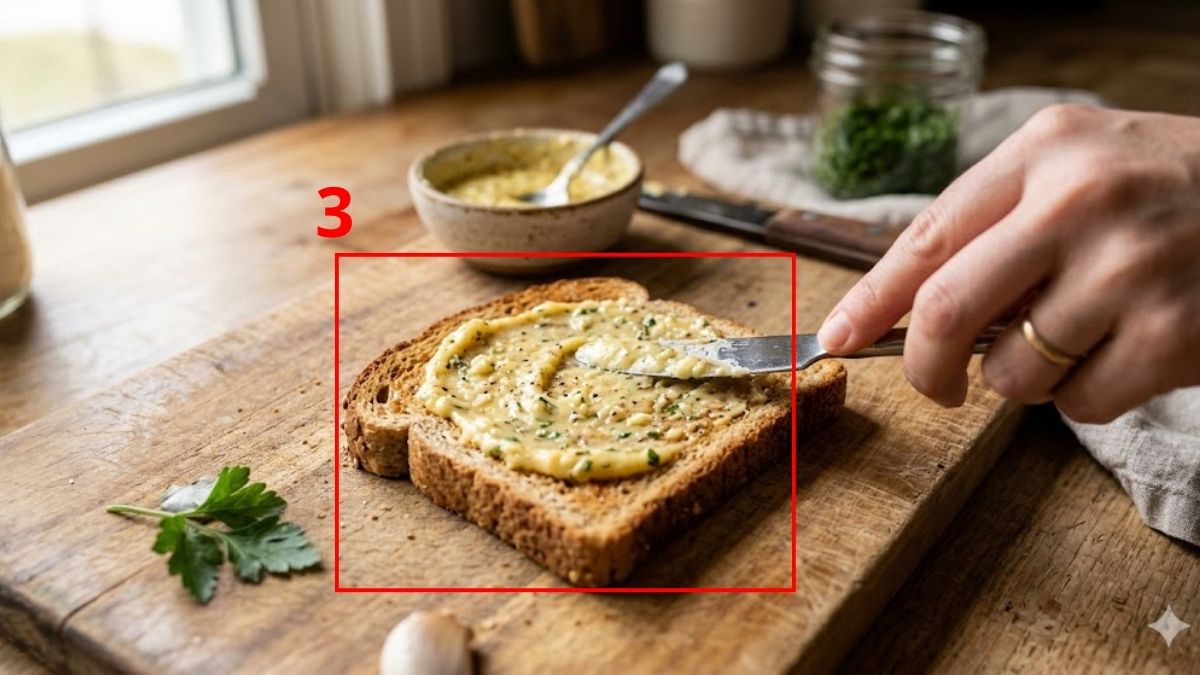 Nướng bánh mì sandwich bơ tỏi bằng nồi chiên không dầu bước 3