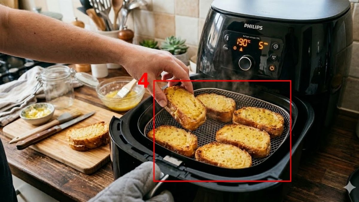 Nướng bánh mì sandwich bơ tỏi bằng nồi chiên không dầu bước 4