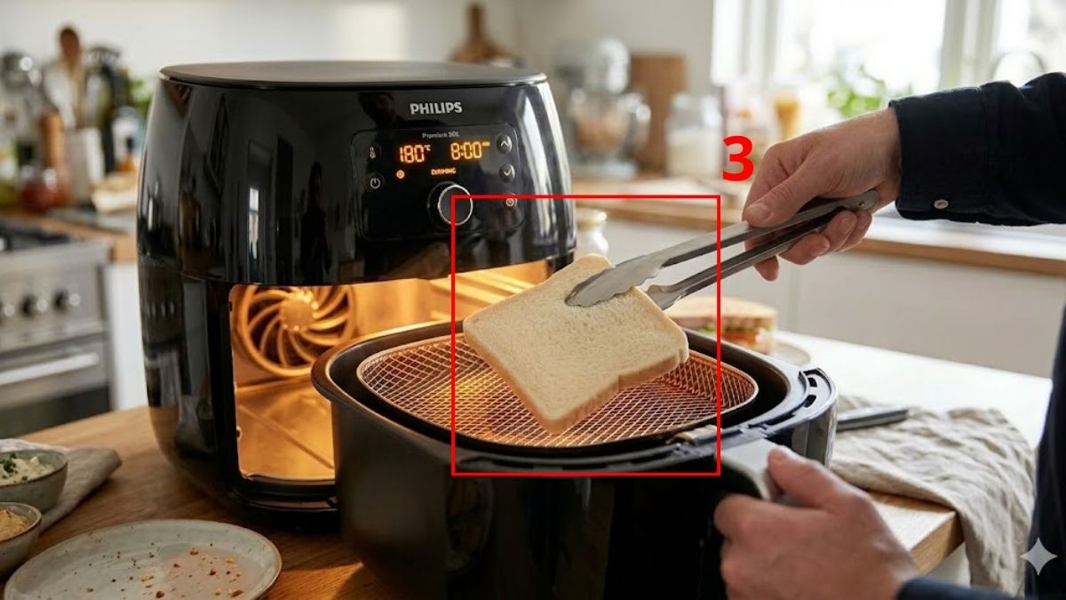 Nướng bánh mì sandwich giòn cơ bản bằng nồi chiên không dầu bước 3