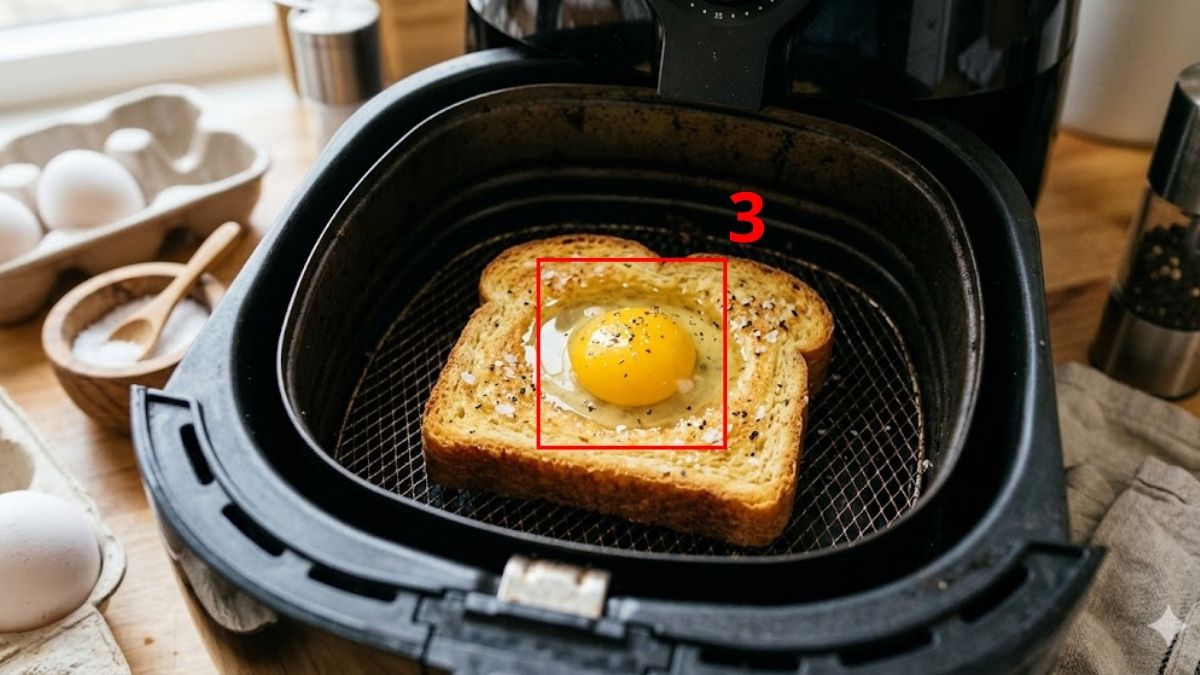 Nướng bánh mì sandwich trứng bằng nồi chiên không dầu bước 3