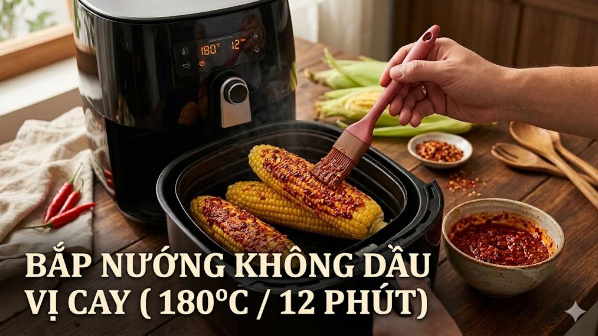 Cách nướng bắp bằng nồi chiên không dầu vị cay