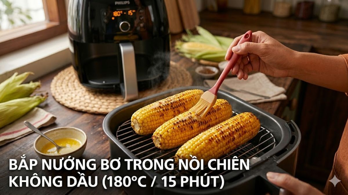 Cách nướng bắp bằng nồi chiên không dầu với bơ