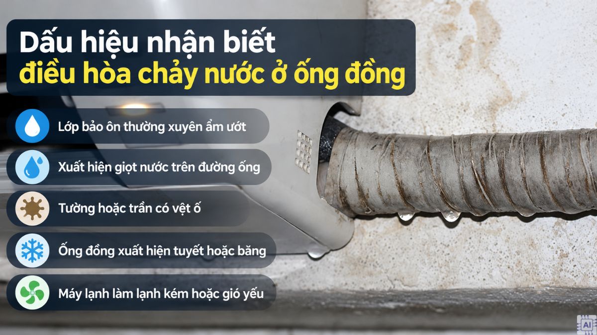 Dấu hiệu nhận biết điều hòa chảy nước ở ống đồng