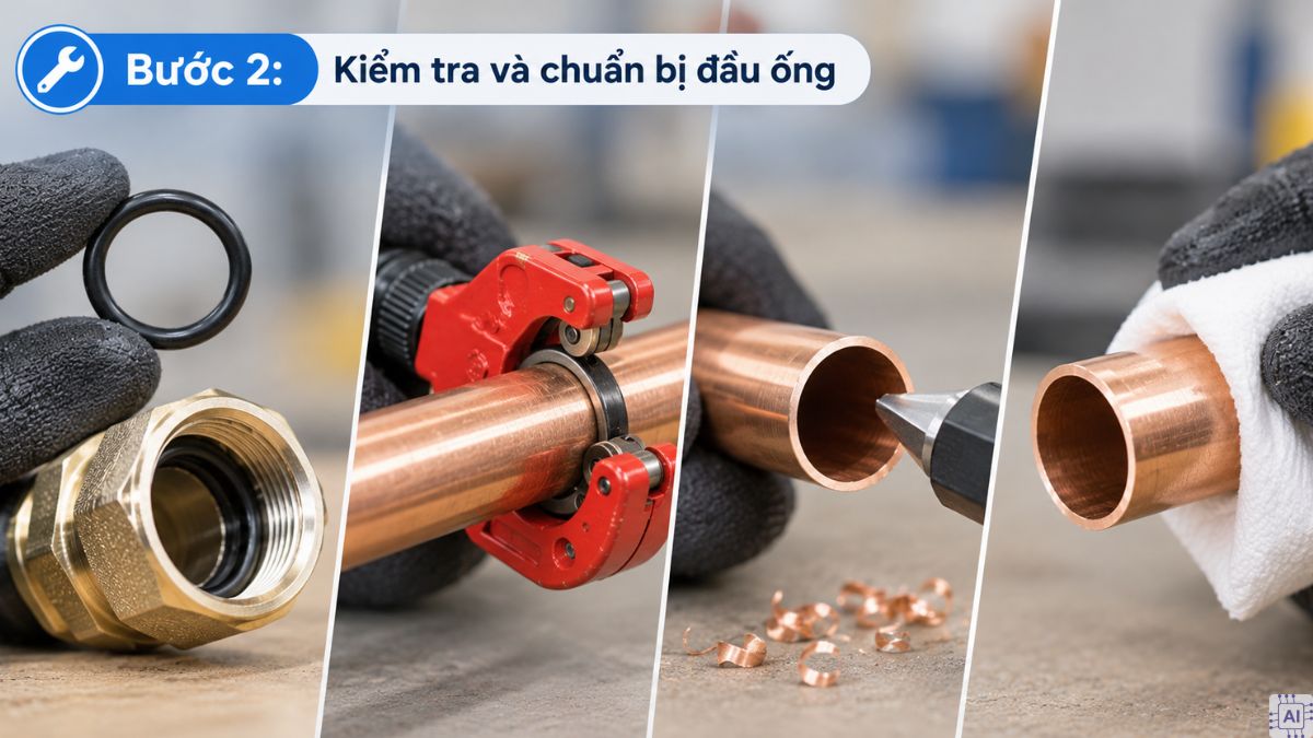 Nối ống đồng theo phương pháp dùng khớp nối nhanh bước 2
